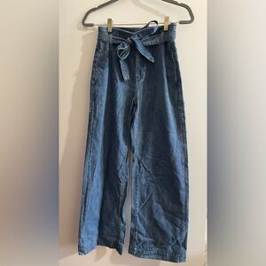 GAP Women's Blue High-Waist Straight Jeans with Tie Belt